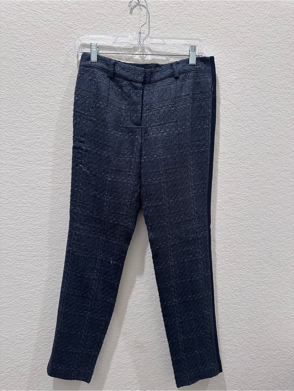 Tory Burch Navy Blue Tweed Tuxedo Stripe Straight Leg Trousers Pants Women